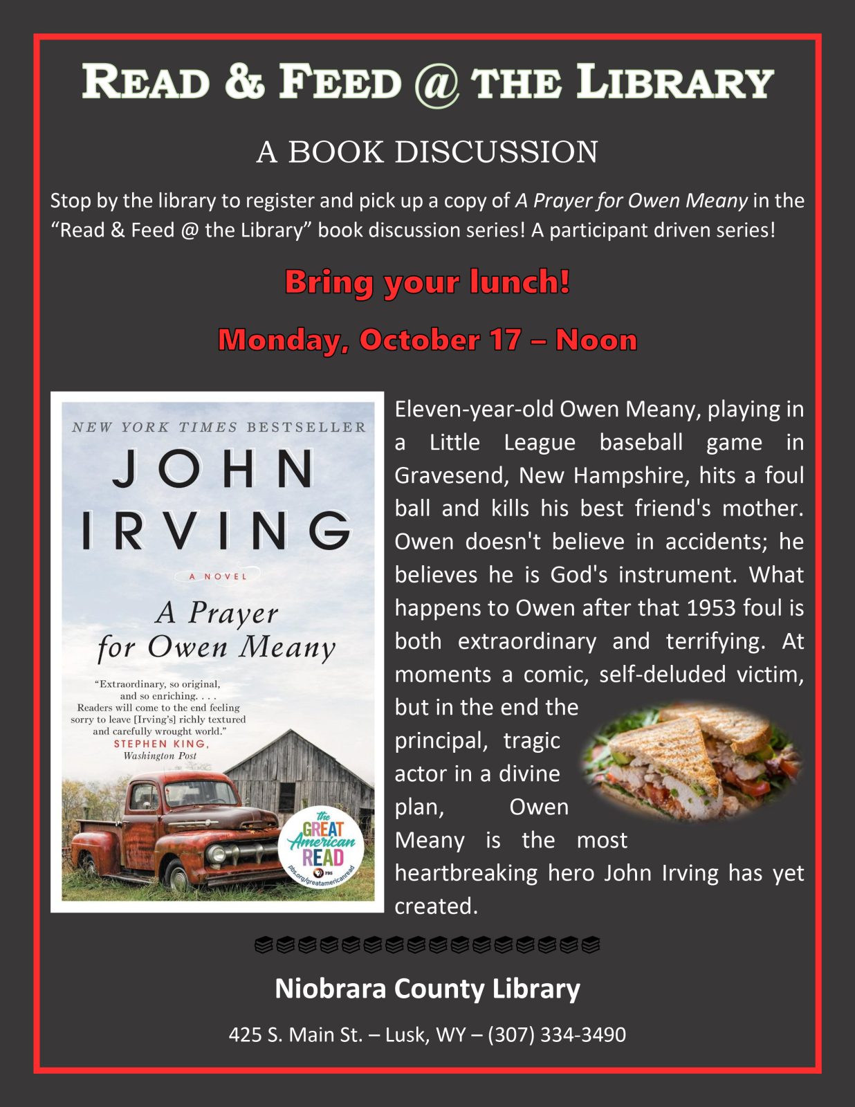 Read & Feed Book Discussion A Prayer for Owen Meany Niobrara County